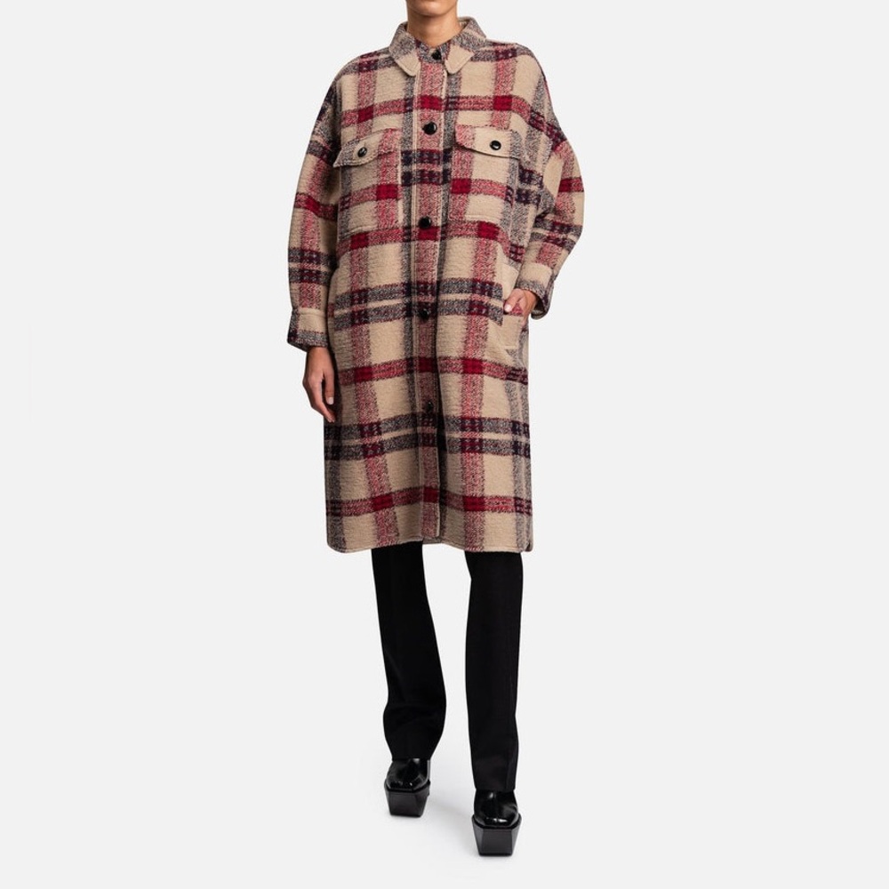ISABEL MARANT ETOILE Fontizi Checked Coat in Burgundy